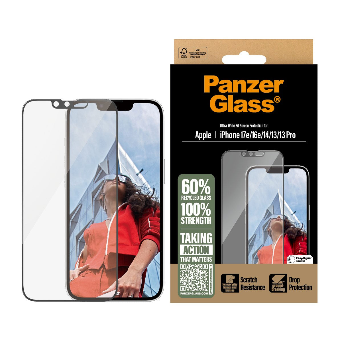 PanzerGlass® Skærmbeskyttelse iPhone 17e | 16e | 14 | 13 | 13 Pro | Ultra-Wide Fit m. Aligner